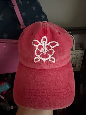 Pink Baseball Cap with White Floral Turtle Logo